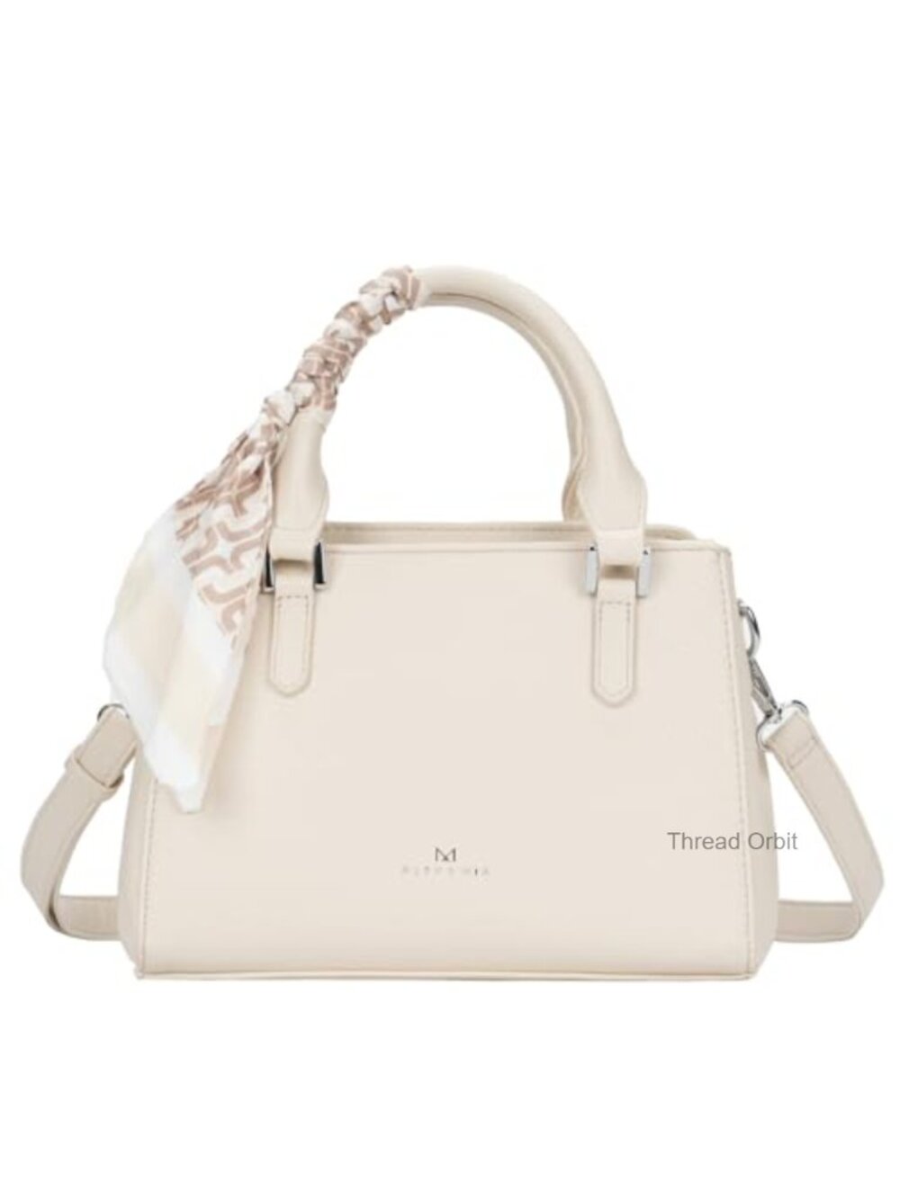 Small Litchi Grain Vegan Leather Satchel with Detachable Scarf